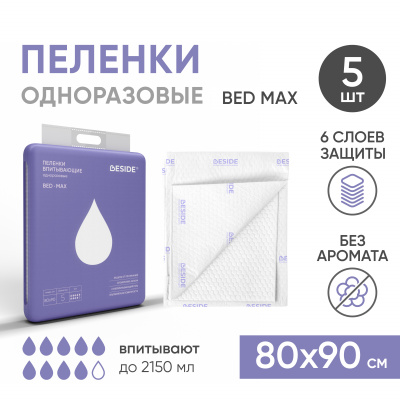 Одноразовые впитывающие пеленки, 80х90 см, 5 шт Beside